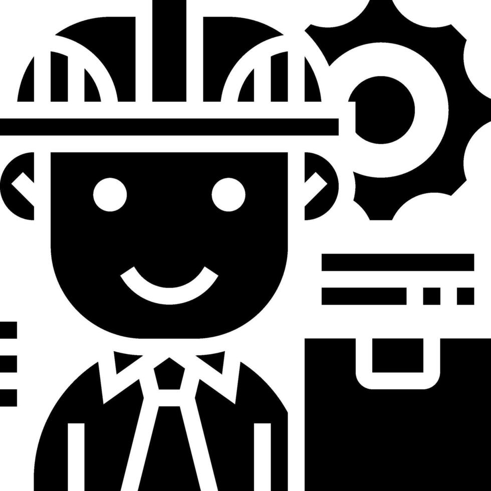 A black and white icon of a man in a hard hat vector