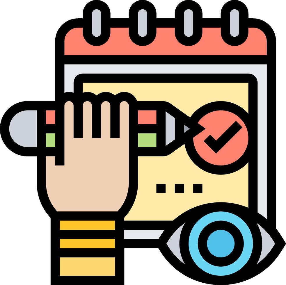 A hand holding a pen and a calendar with a check mark vector