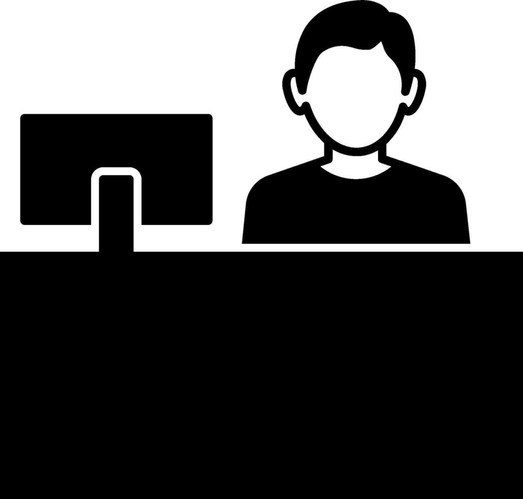 A man is sitting at a desk with a computer monitor vector