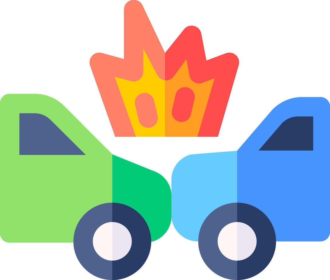 Two cars are in a collision with a fire vector