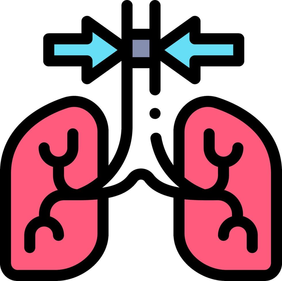 An illustration of a human lungs with a blue arrow pointing to the left vector