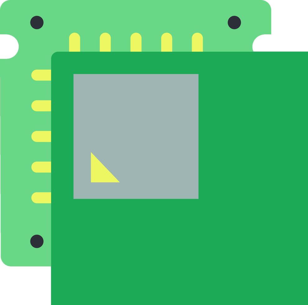 A green computer chip with a yellow square vector