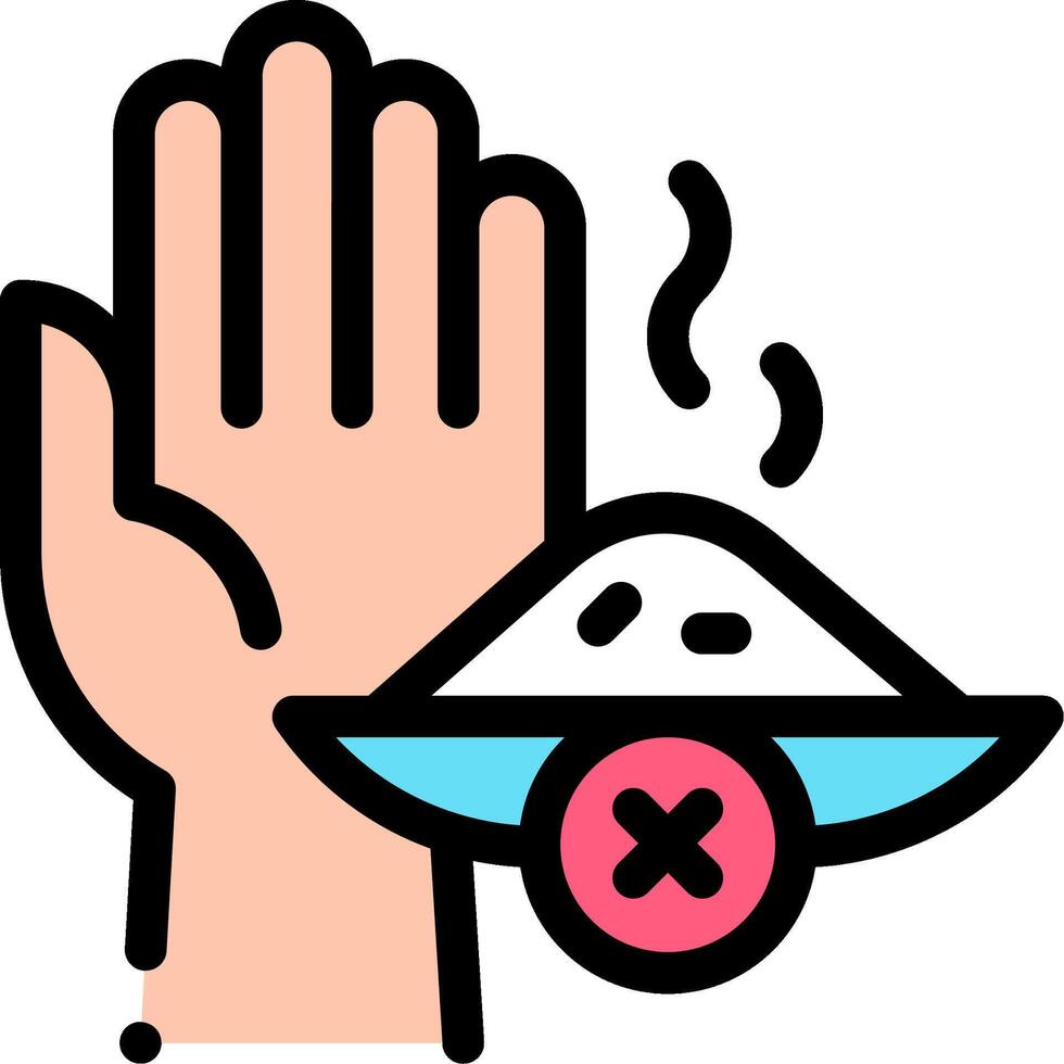 A hand with a bowl of food and a sign that says stop vector
