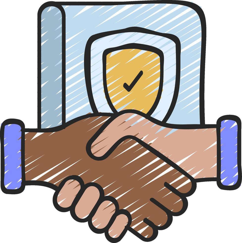 Handshake with a book and shield icon vector