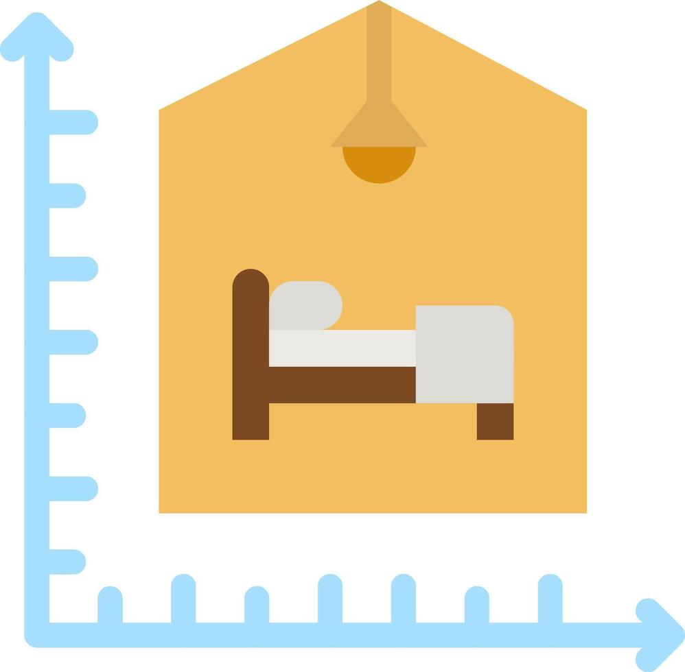 A bed and a ruler are shown in a flat design vector