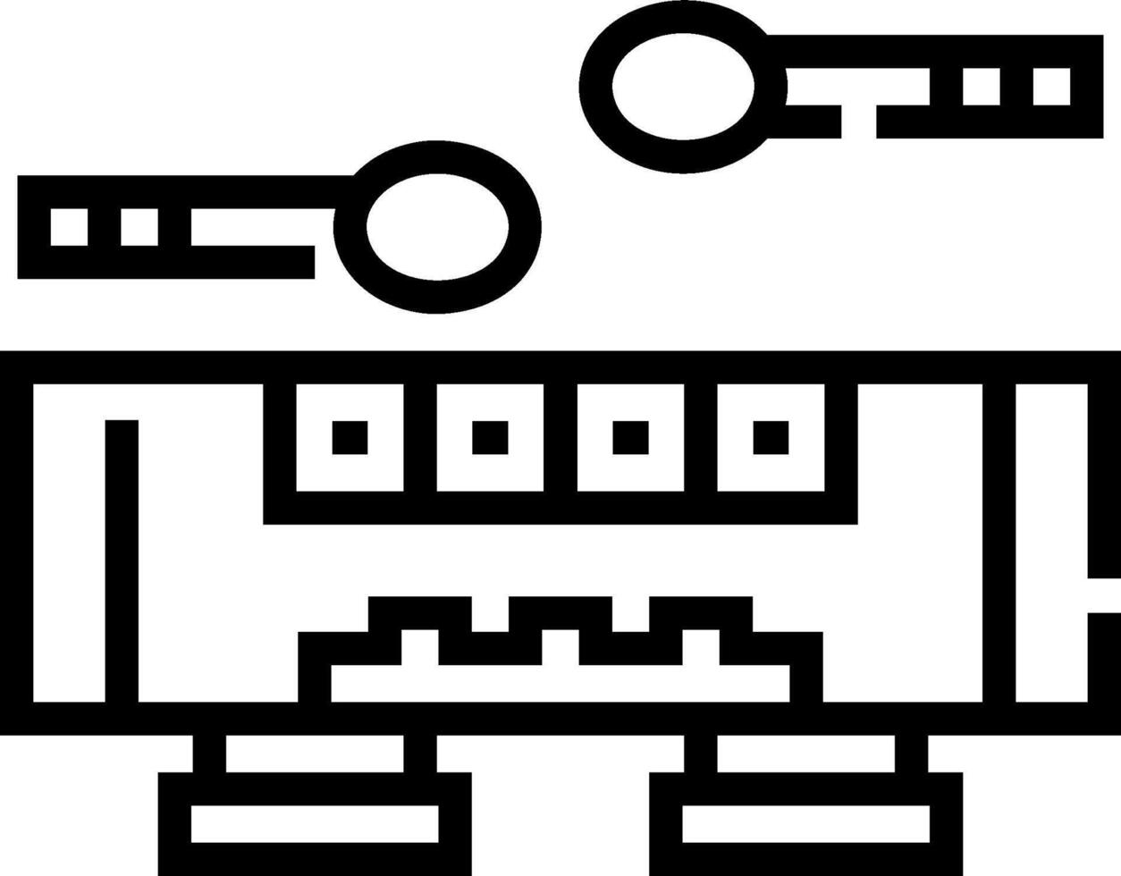 A black and white image of a computer with keys vector