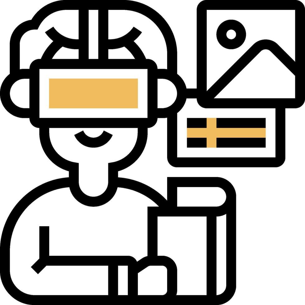 A man wearing a virtual reality headset and holding a book vector