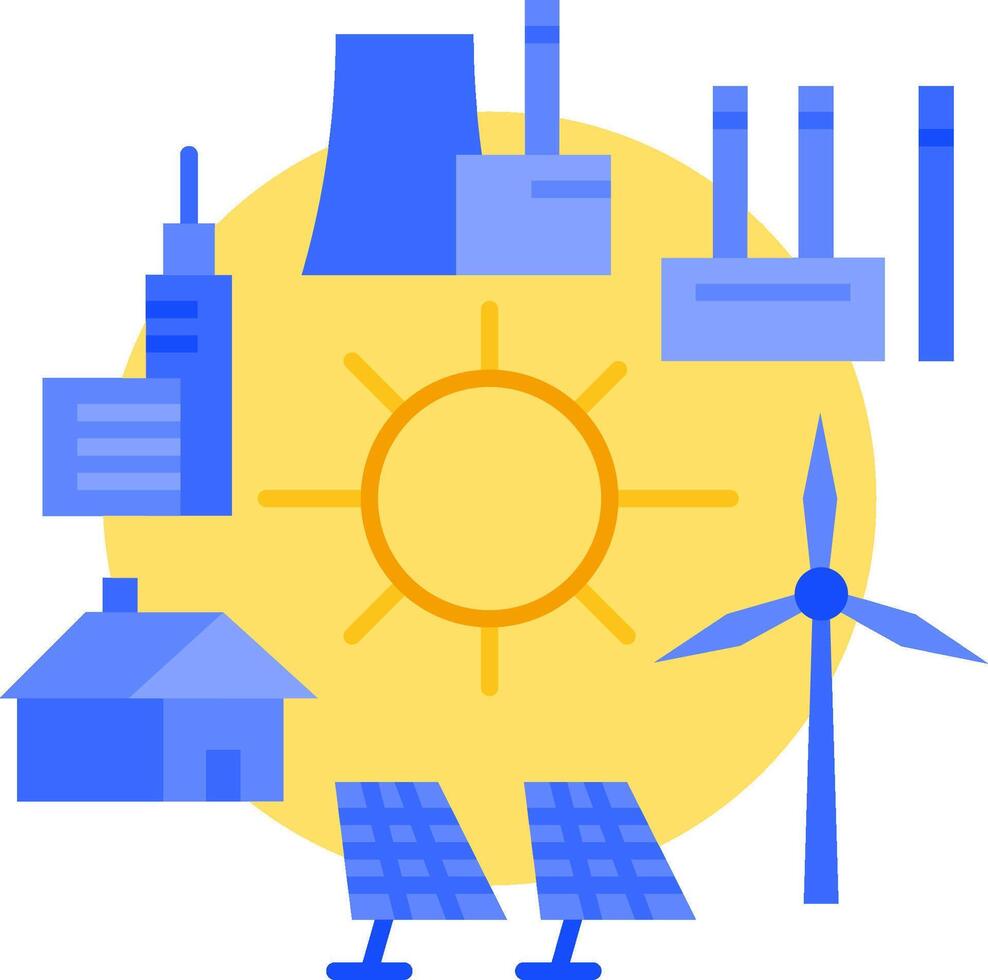 A solar panel, wind turbine, and a building vector