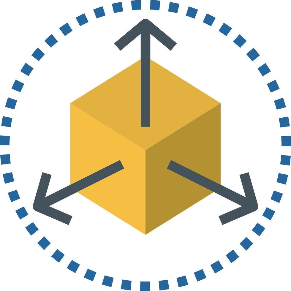 A yellow cube with arrows pointing to it vector