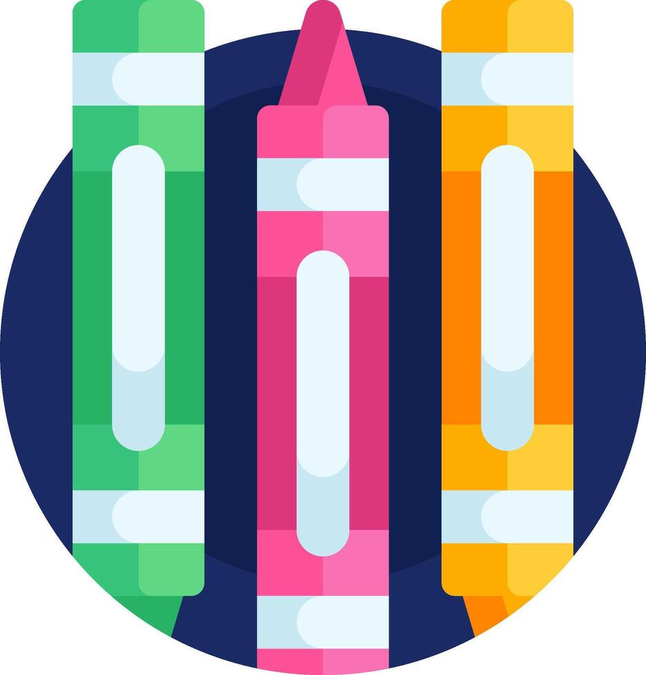 Colorful crayons in a circle with a blue background vector