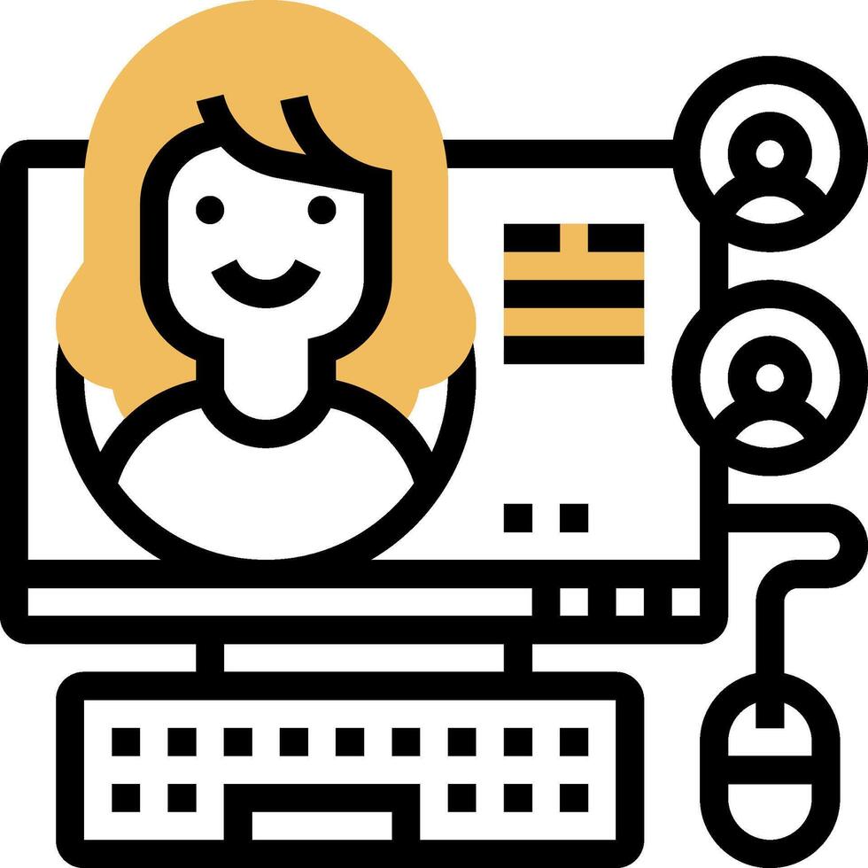 A woman is sitting in front of a computer with a mouse and keyboard vector