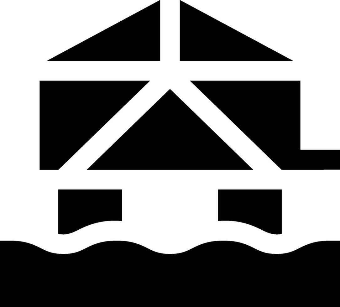 A black and white logo of a house on the water vector