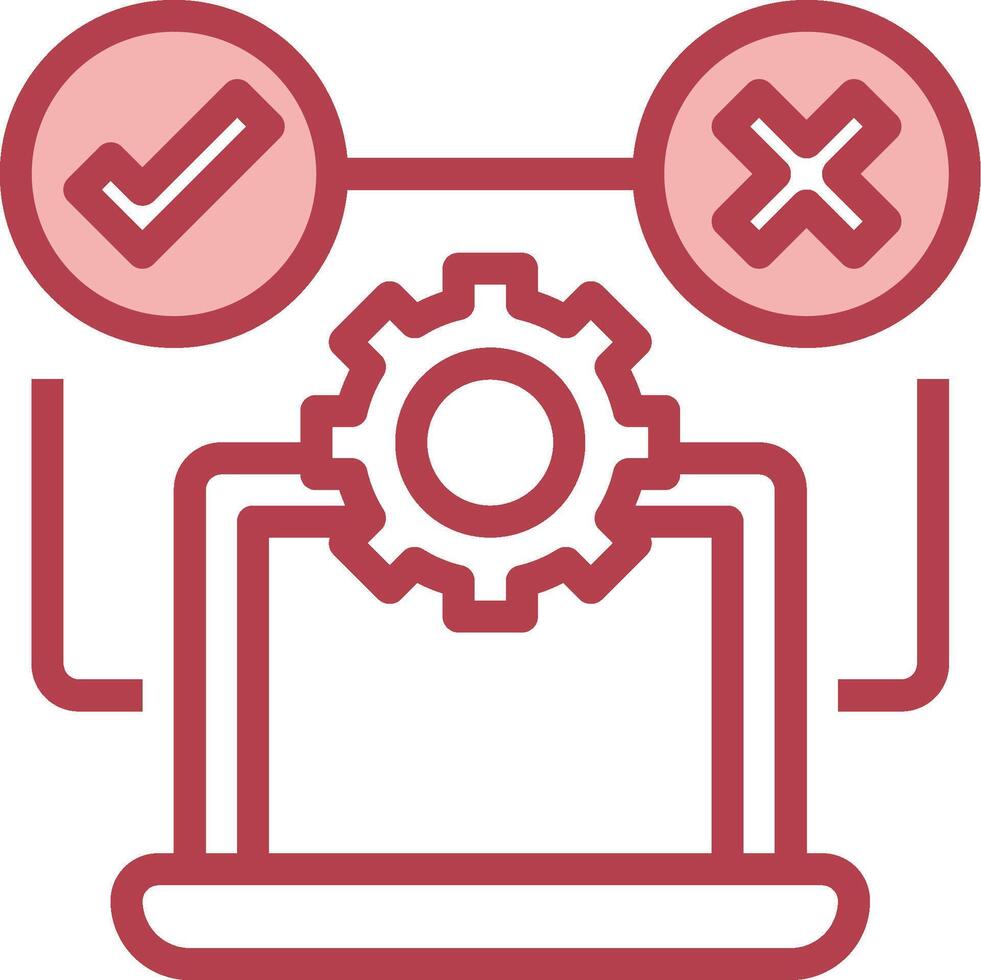 A red icon with gears and a check mark vector