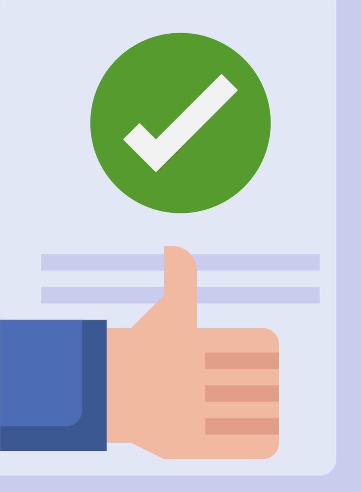 A hand is holding a green tick mark on a document vector