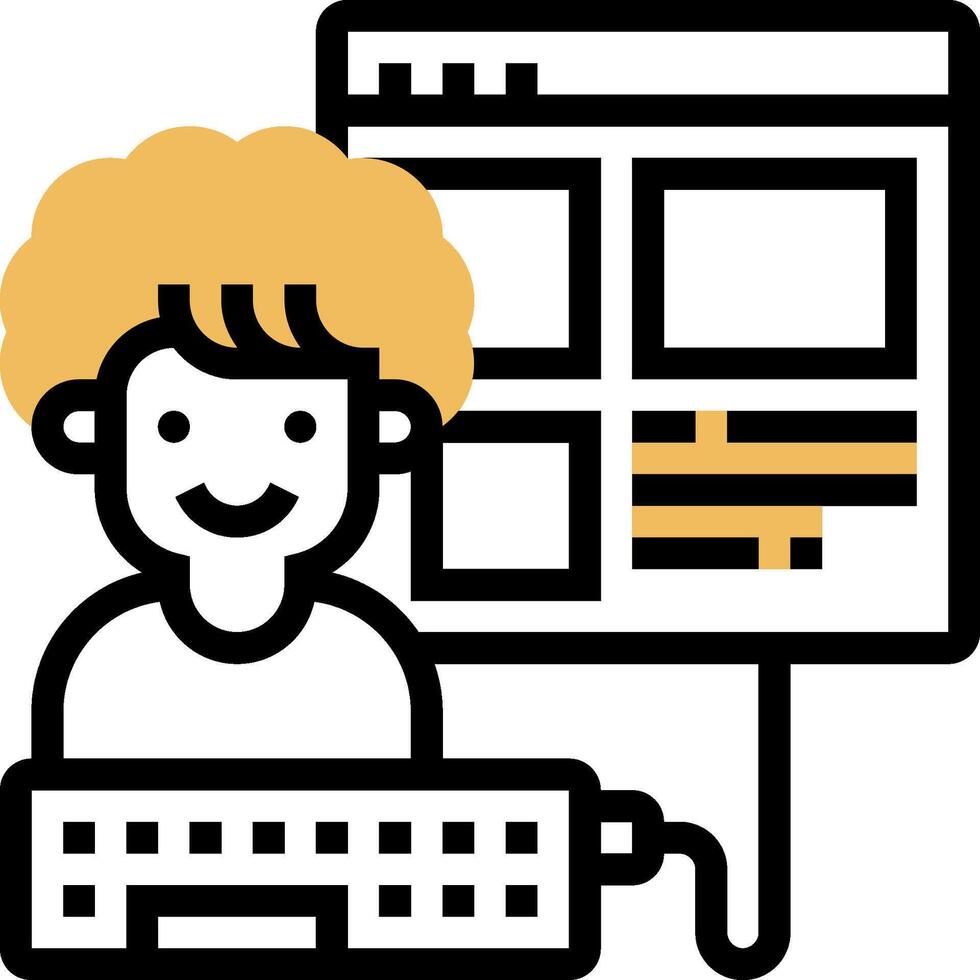 A person sitting at a computer with a keyboard and monitor vector