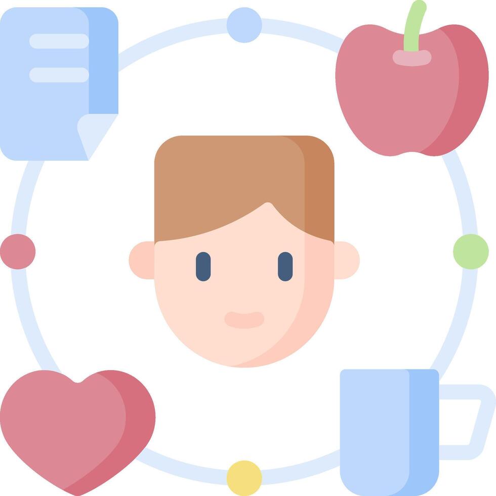 A man surrounded by icons of food, coffee, and other items vector