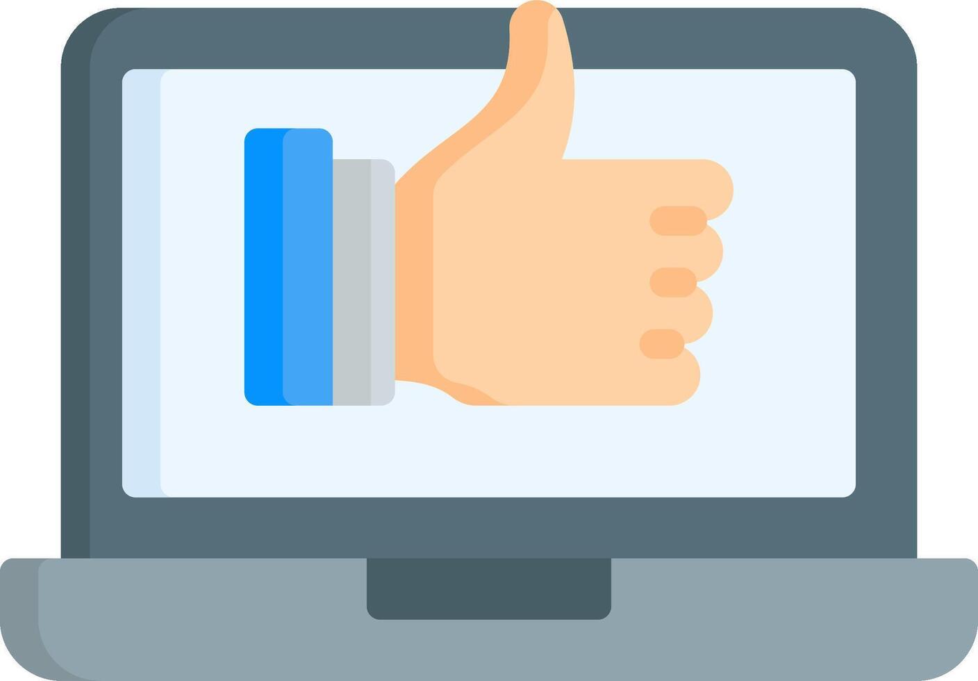 A hand giving a thumbs up on a laptop vector