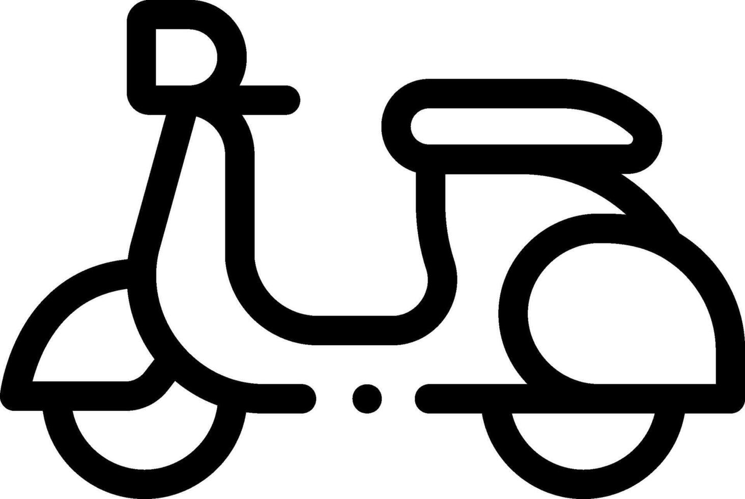A black and white line drawing of a scooter vector