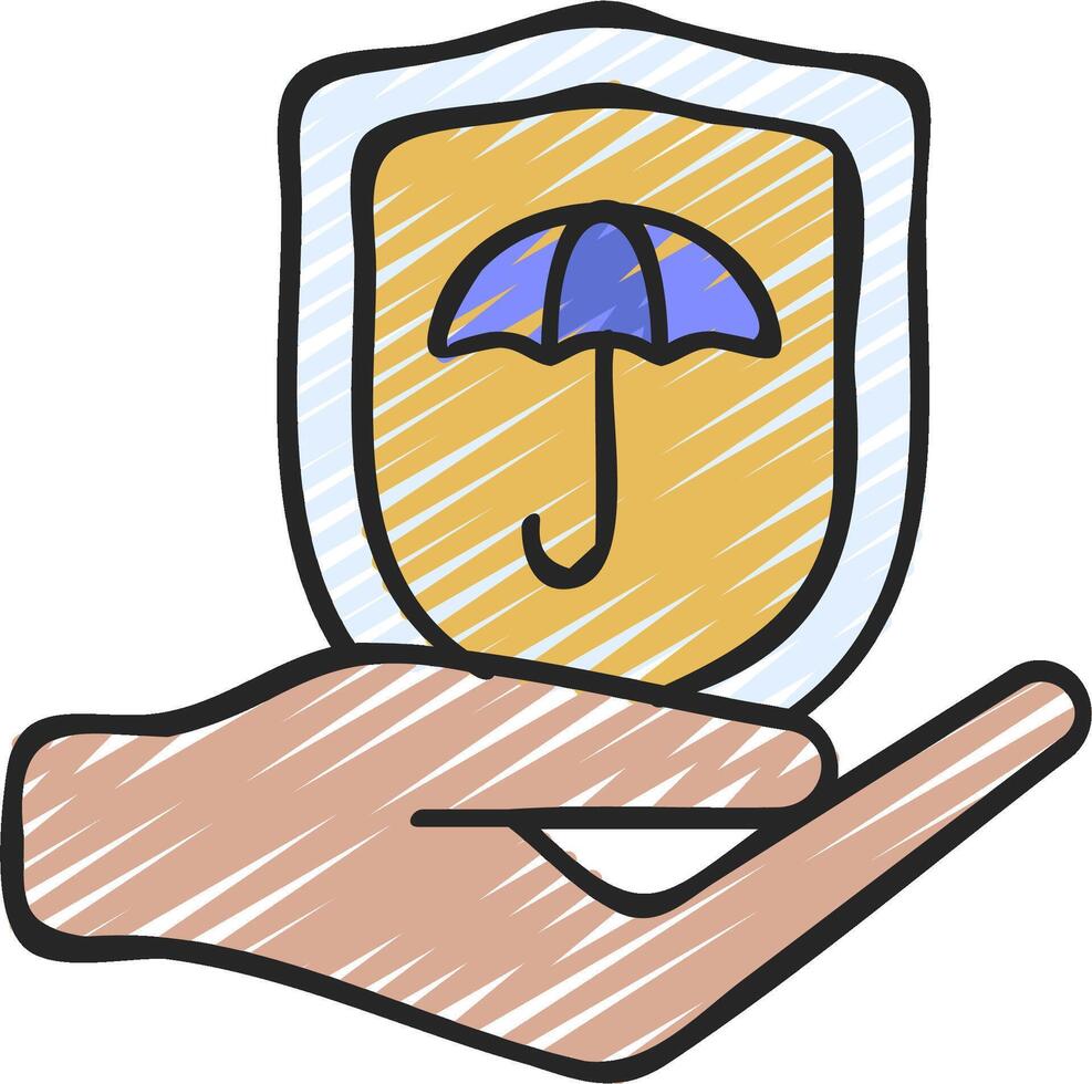 Hand holding shield with umbrella icon illustration design vector