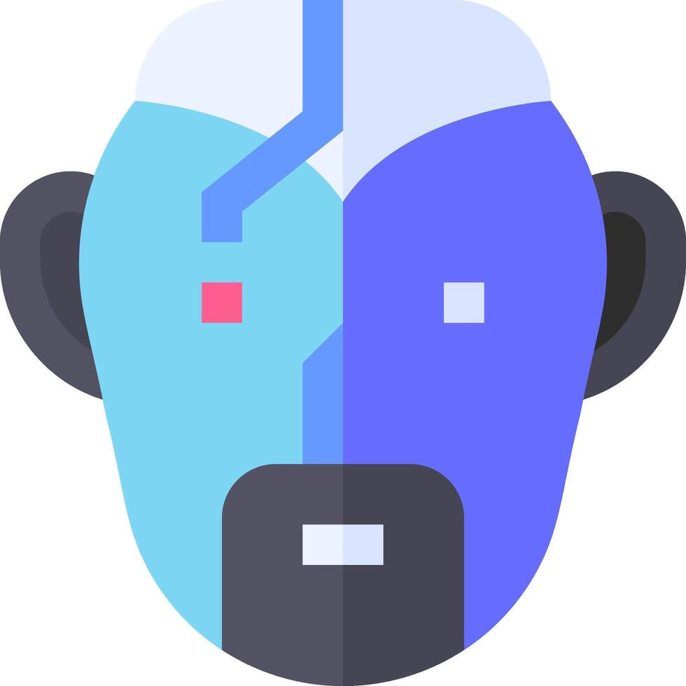 A blue robot head with a red nose vector
