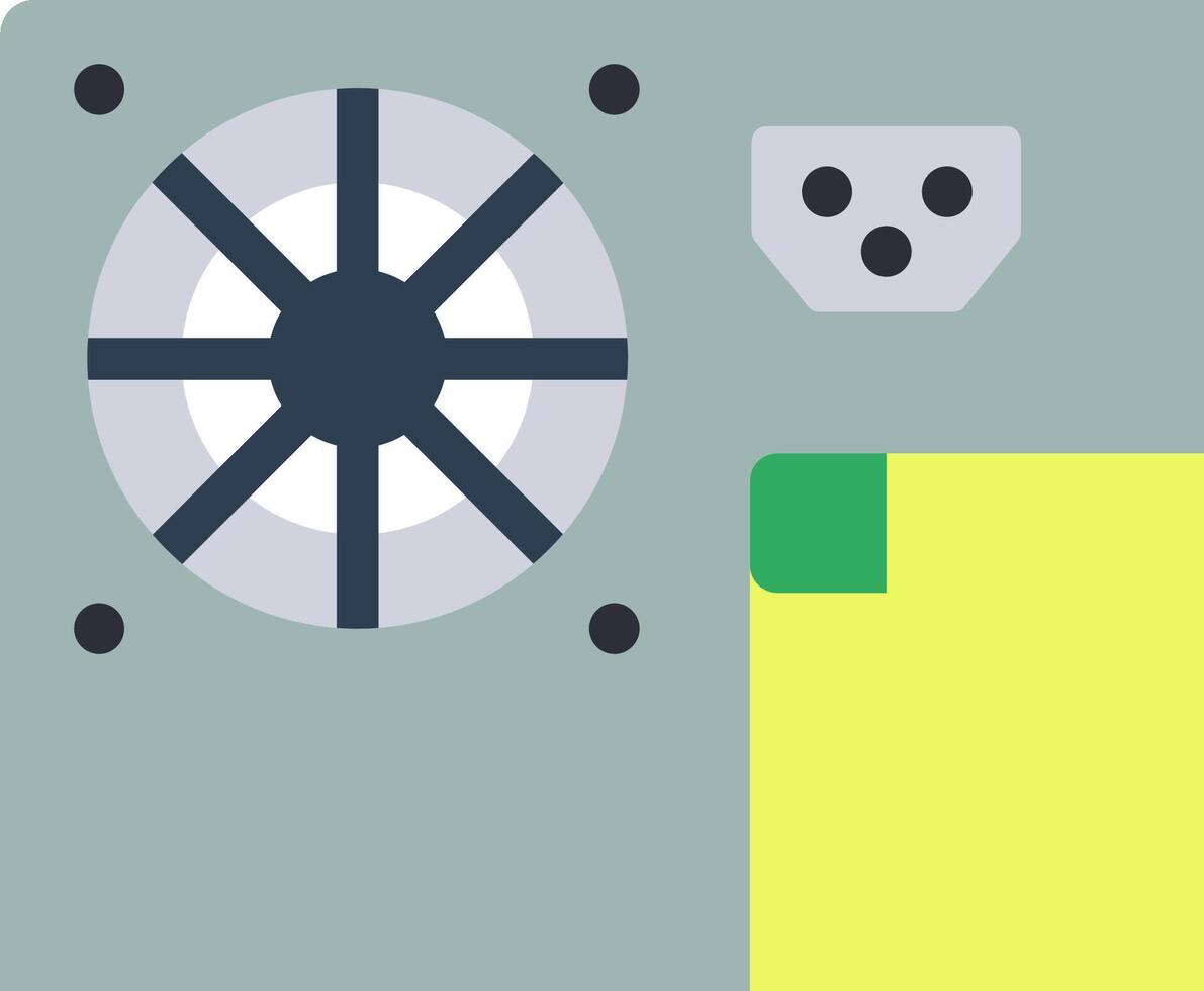A computer with a fan and a yellow sticker vector