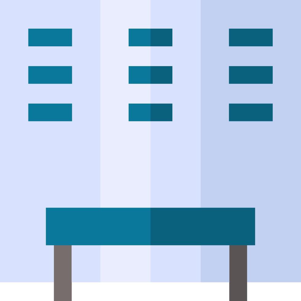 A blue bench with four chairs in front of it vector