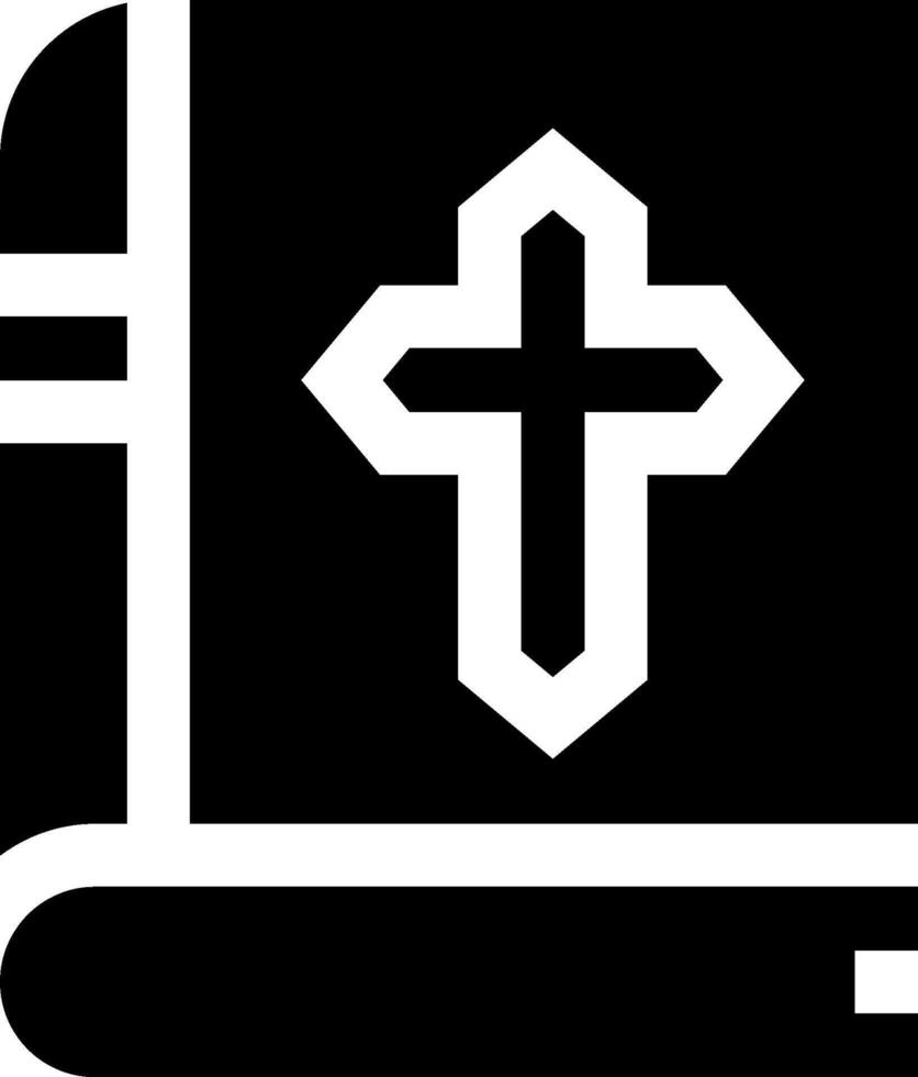 A black and white icon of a cross and a bible vector