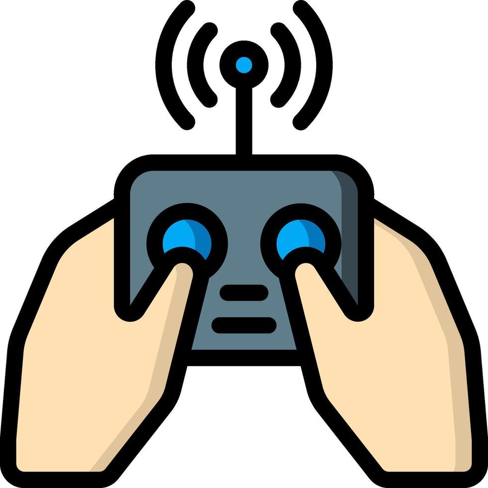 A hand holding a remote control with a wireless signal vector
