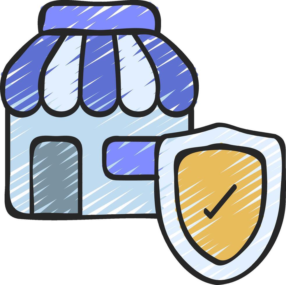 A shield and a building with a shield icon vector