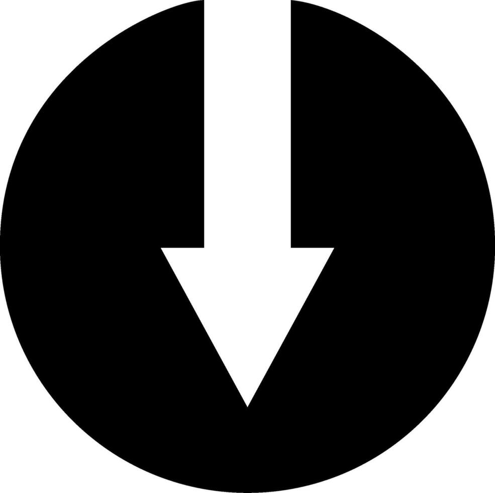 An arrow pointing down in a black circle vector