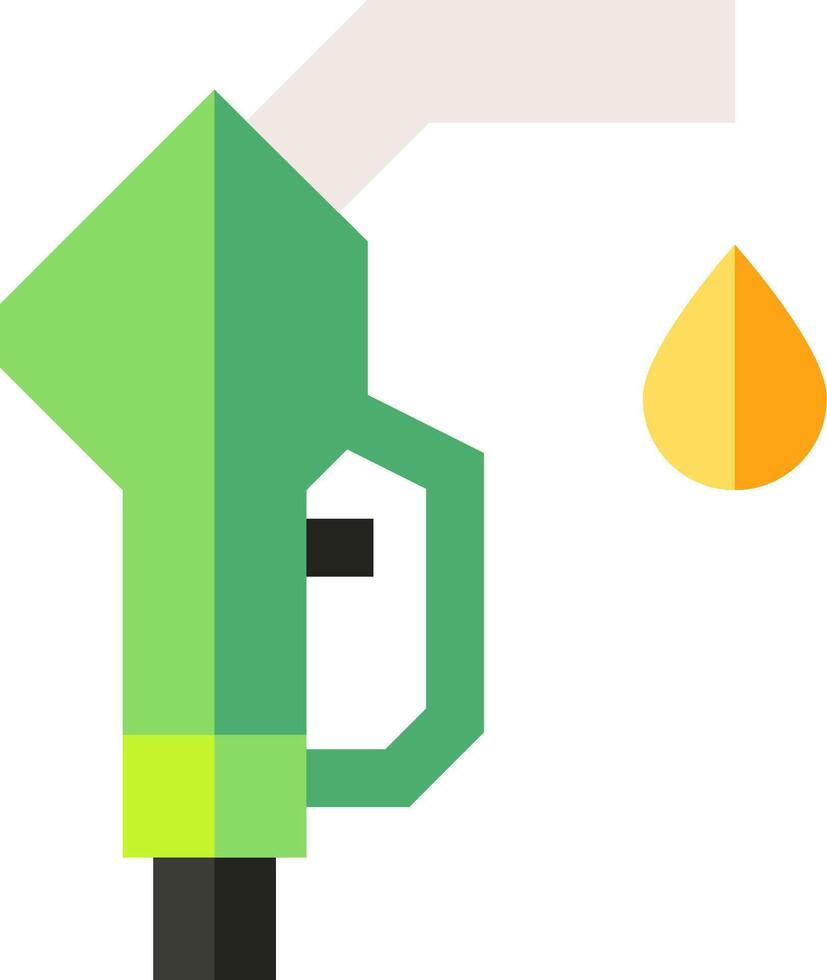 A green gas pump with a yellow drop vector