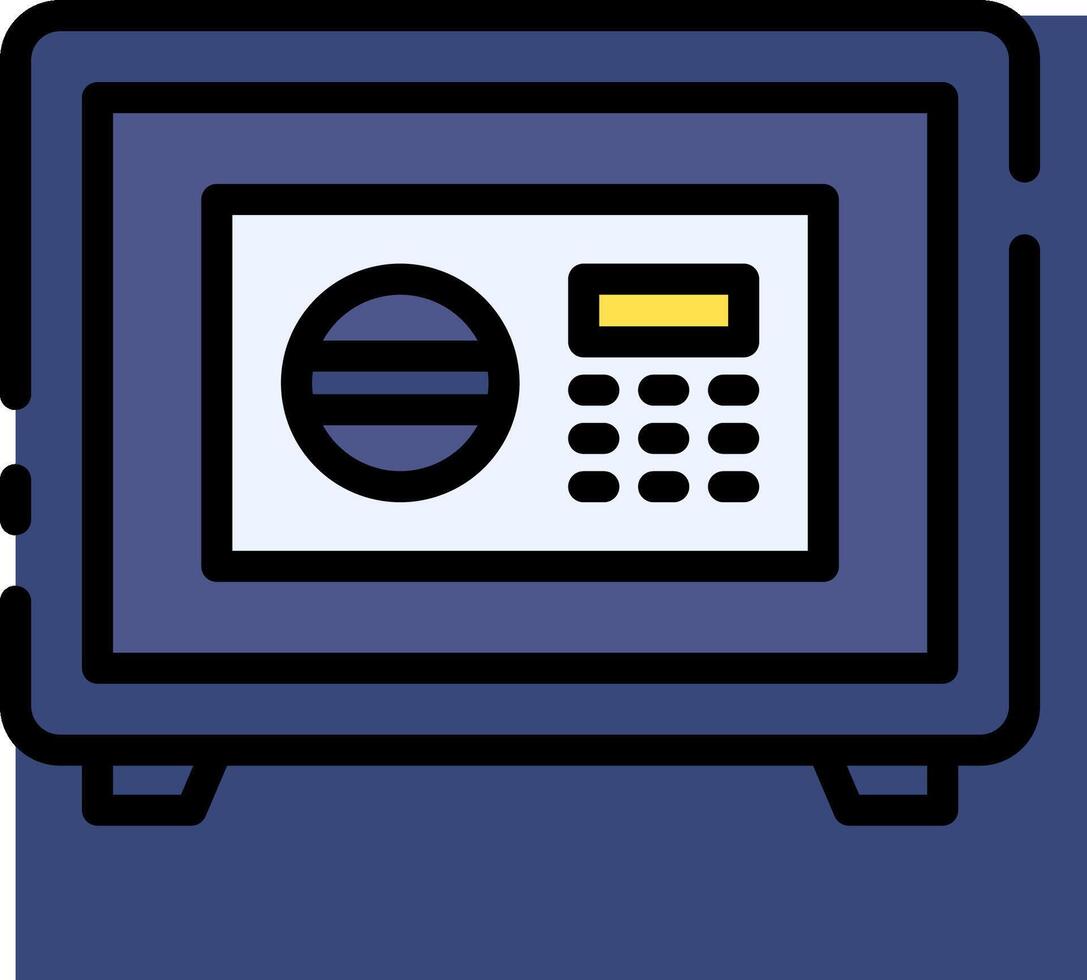 A blue safe with a clock and a keypad vector