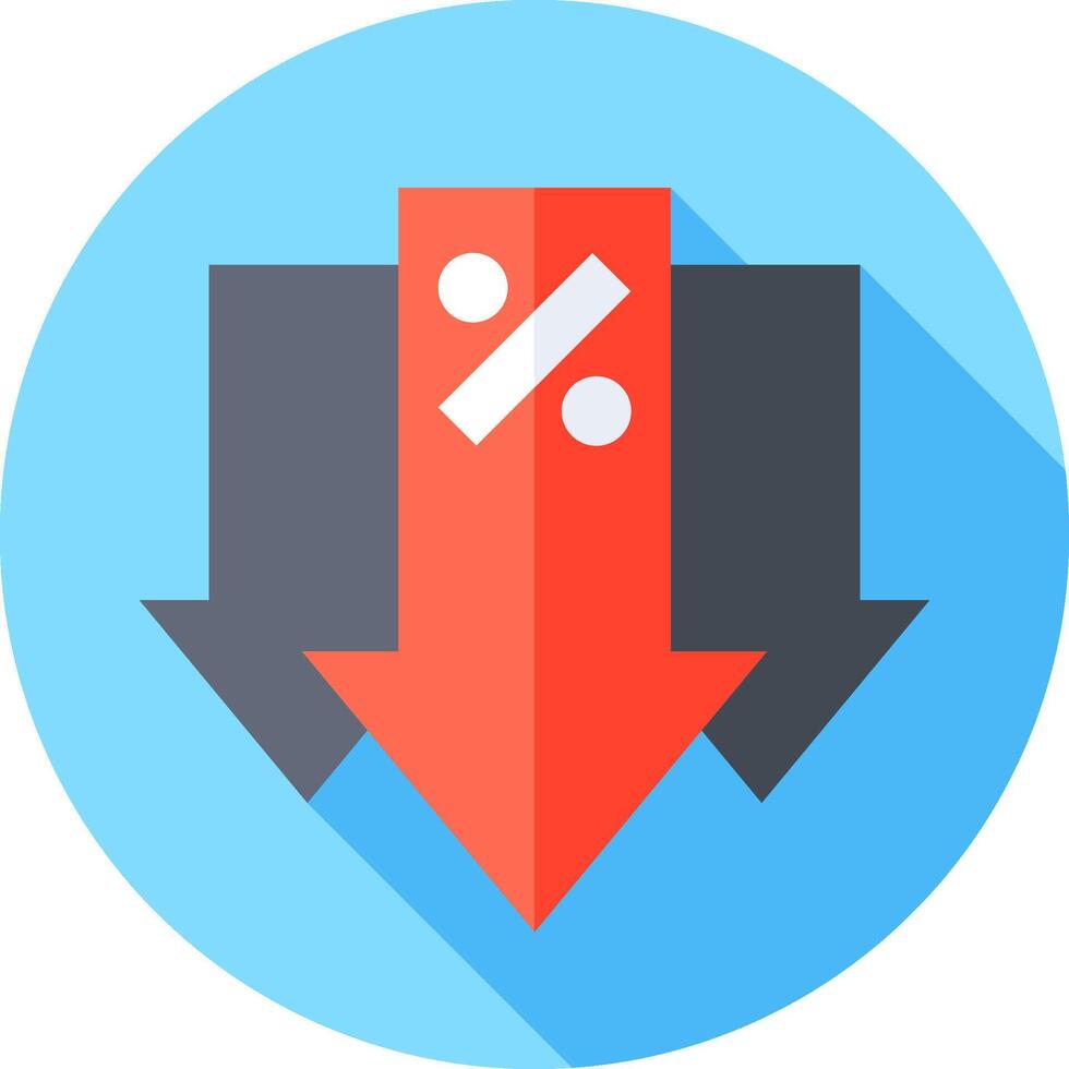 A flat icon with a red arrow and a percentage sign vector