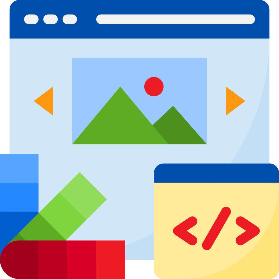 A web page with a picture of a mountain and a computer vector