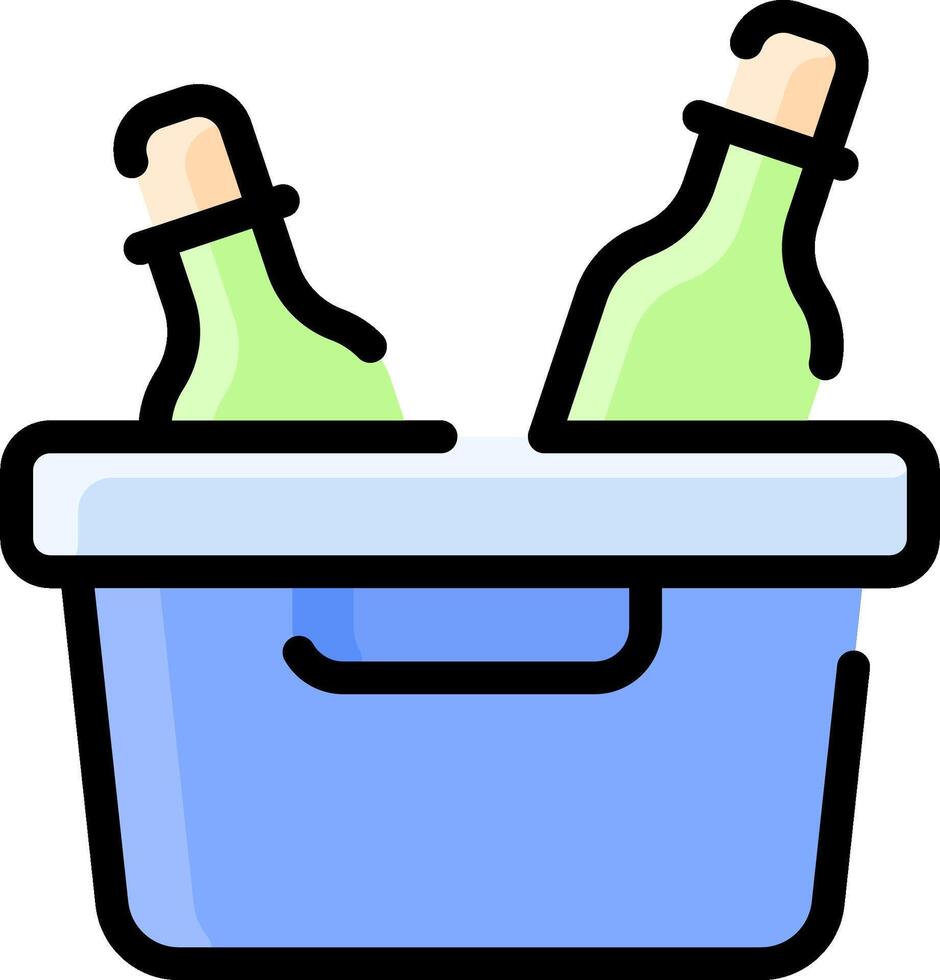 A blue bucket with two bottles in it vector