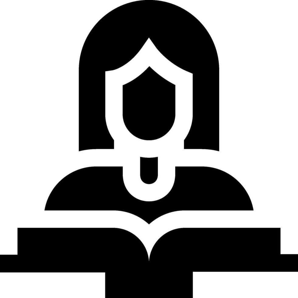 A black and white icon of a woman reading a book vector
