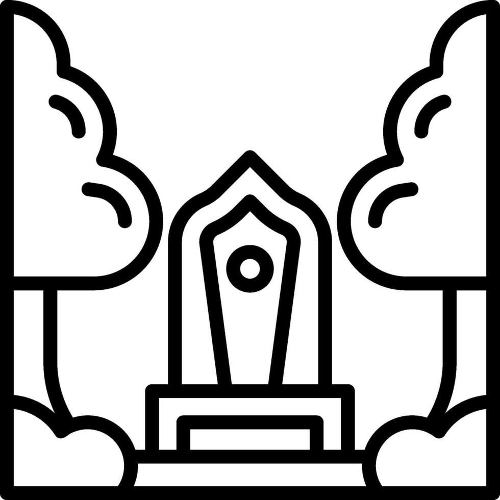 A black and white outline of a cemetery with trees vector