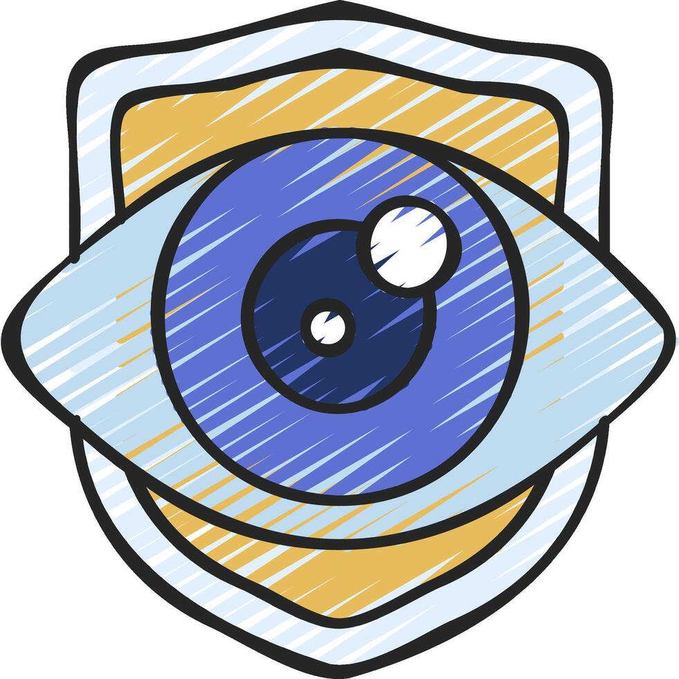 An eye icon on a shield with a blue and yellow background vector