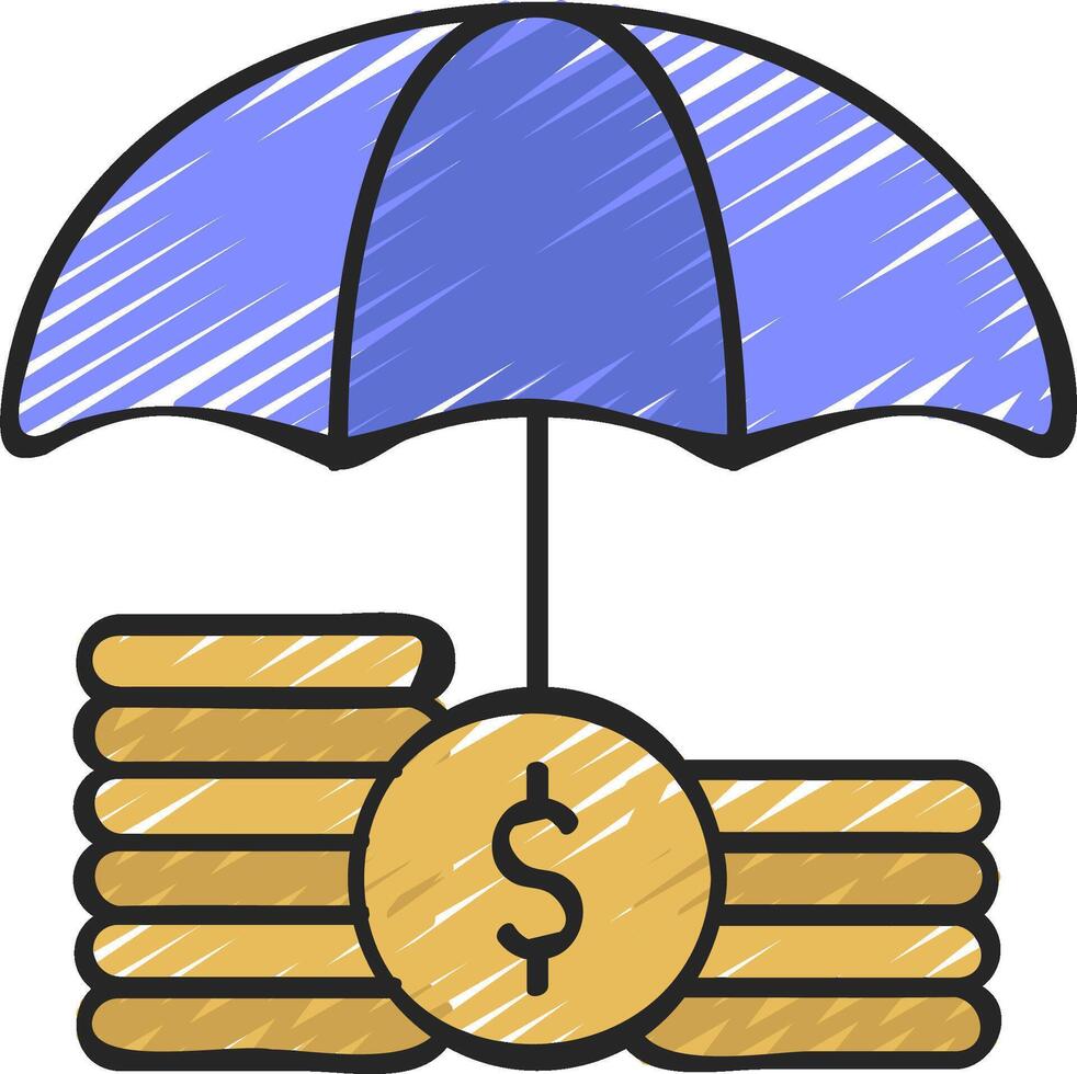 An umbrella and a stack of coins under it vector