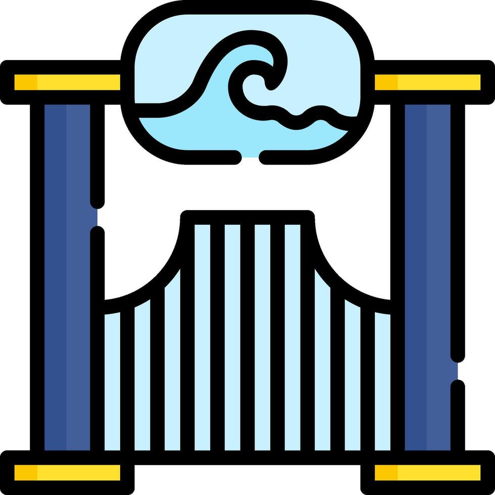 A blue and white sign with a wave on it vector