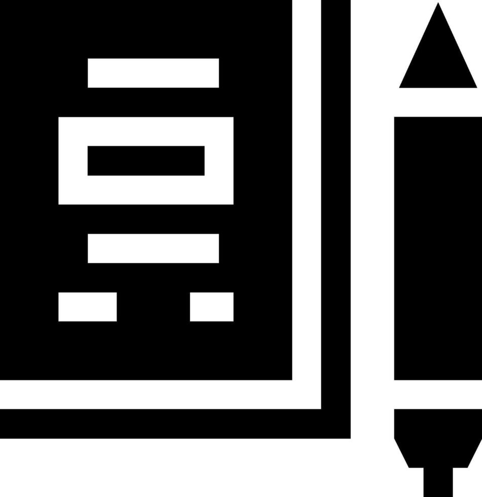A black and white icon of a pencil and a book vector