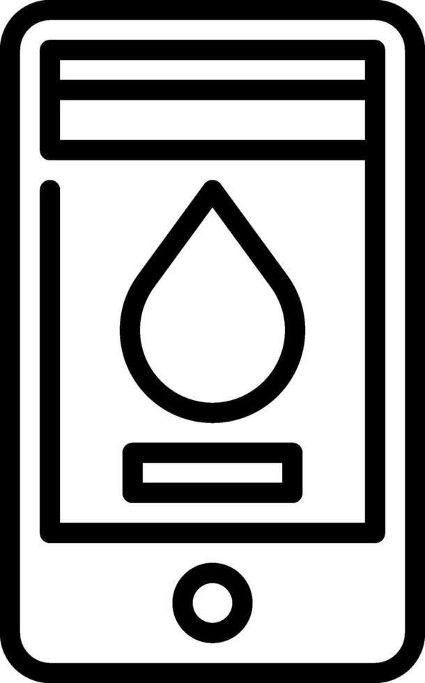 A black and white icon of a phone with a drop of water vector