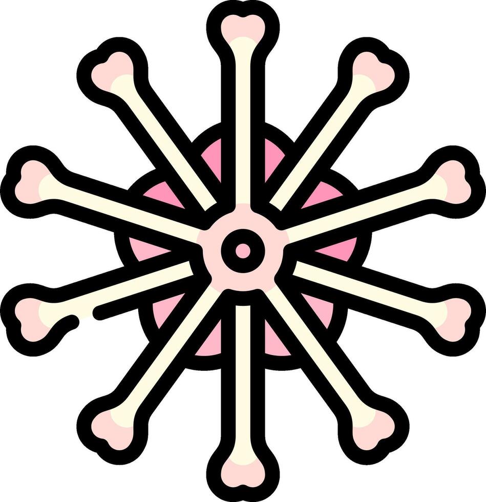 A pink and white snowflake with many small bones vector