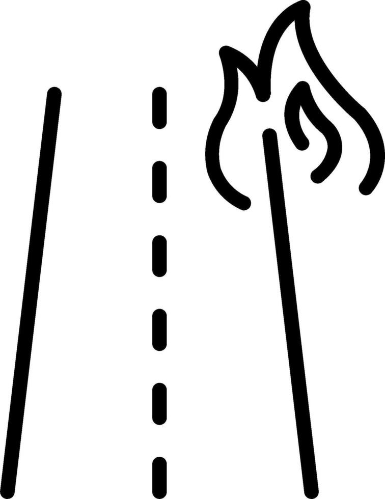 A black and white line drawing of a road with a fire vector