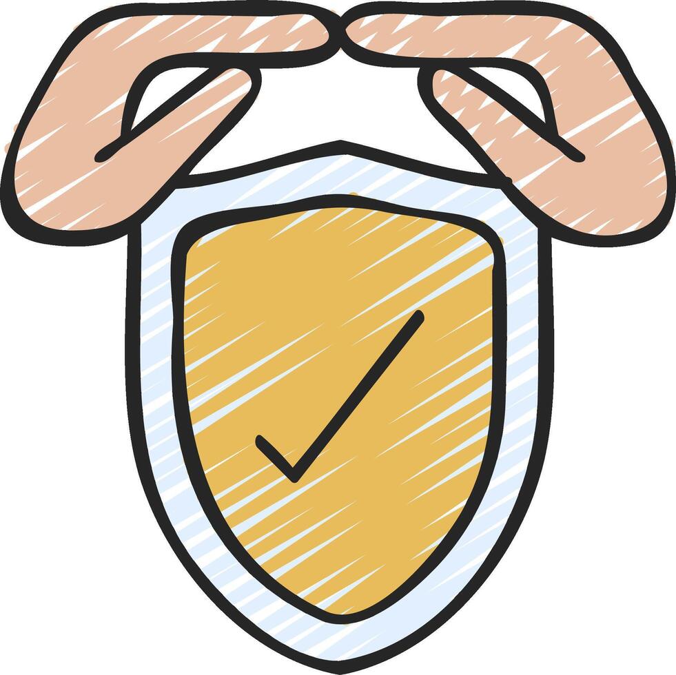 Shield icon with two hands holding a shield vector