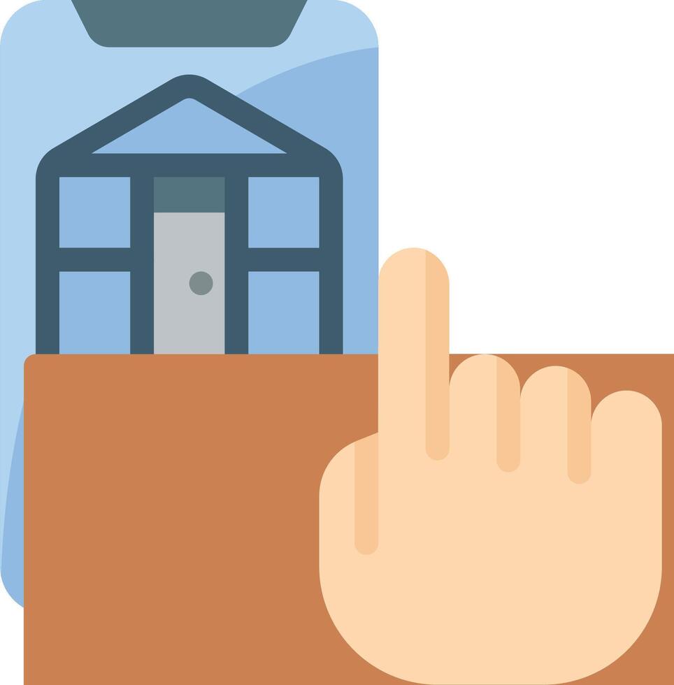 A hand pointing to a house on a phone vector