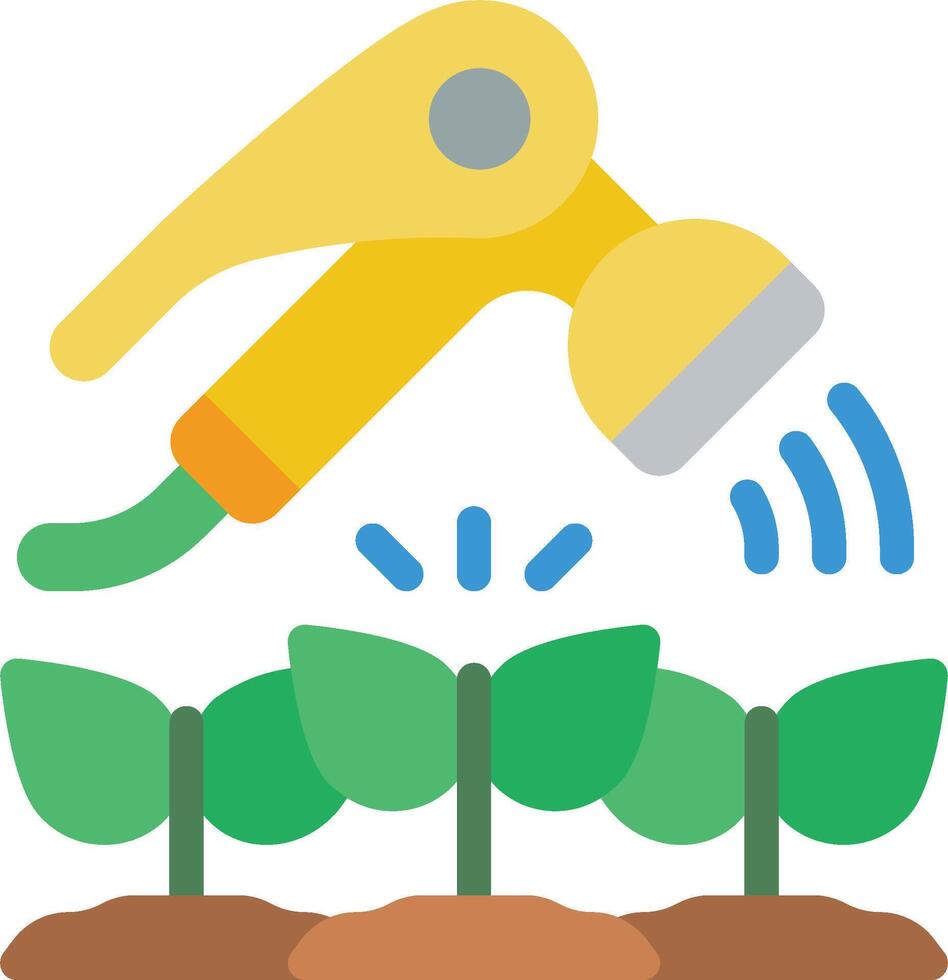 A watering can and a hose are spraying plants vector