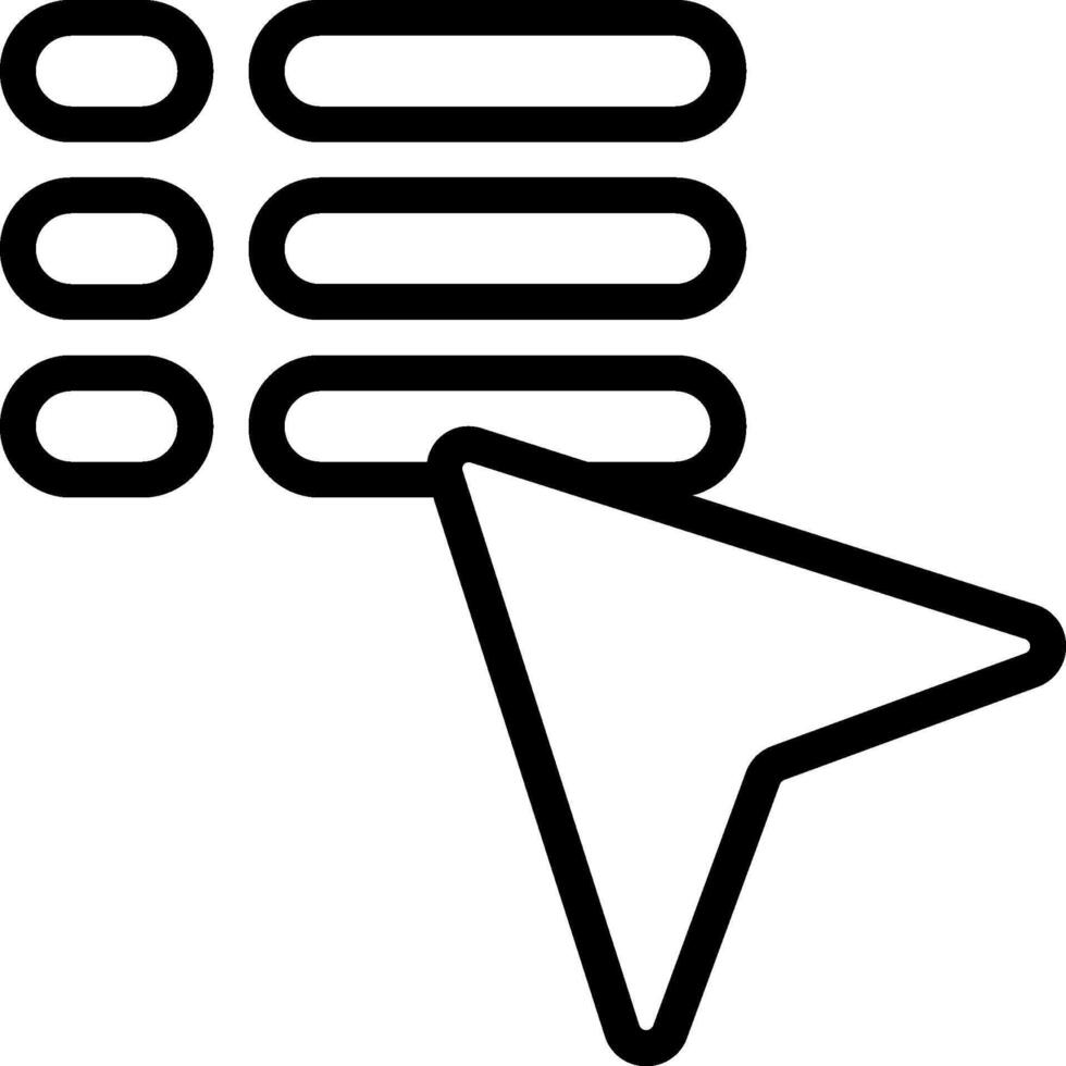 A black and white icon of a mouse pointing to a list vector