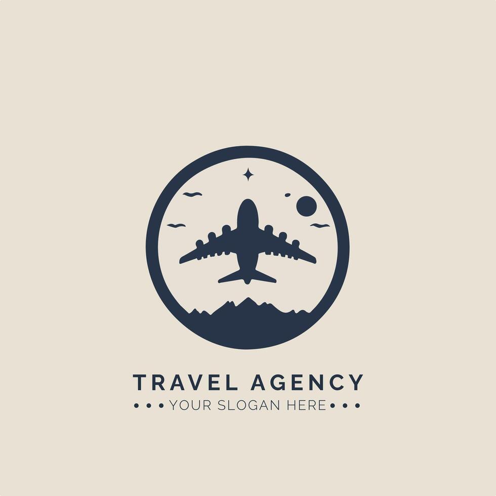 Travel agency logo design template with airplane vector