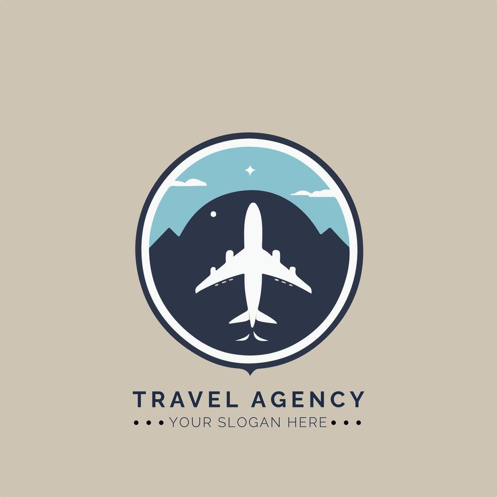 Travel agency logo design with airplane and mountains vector